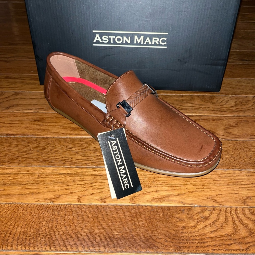 Aston Marc Madrid Comfort Driver Slip On Shoes Tan Men’s 10 Soft Faux Leather